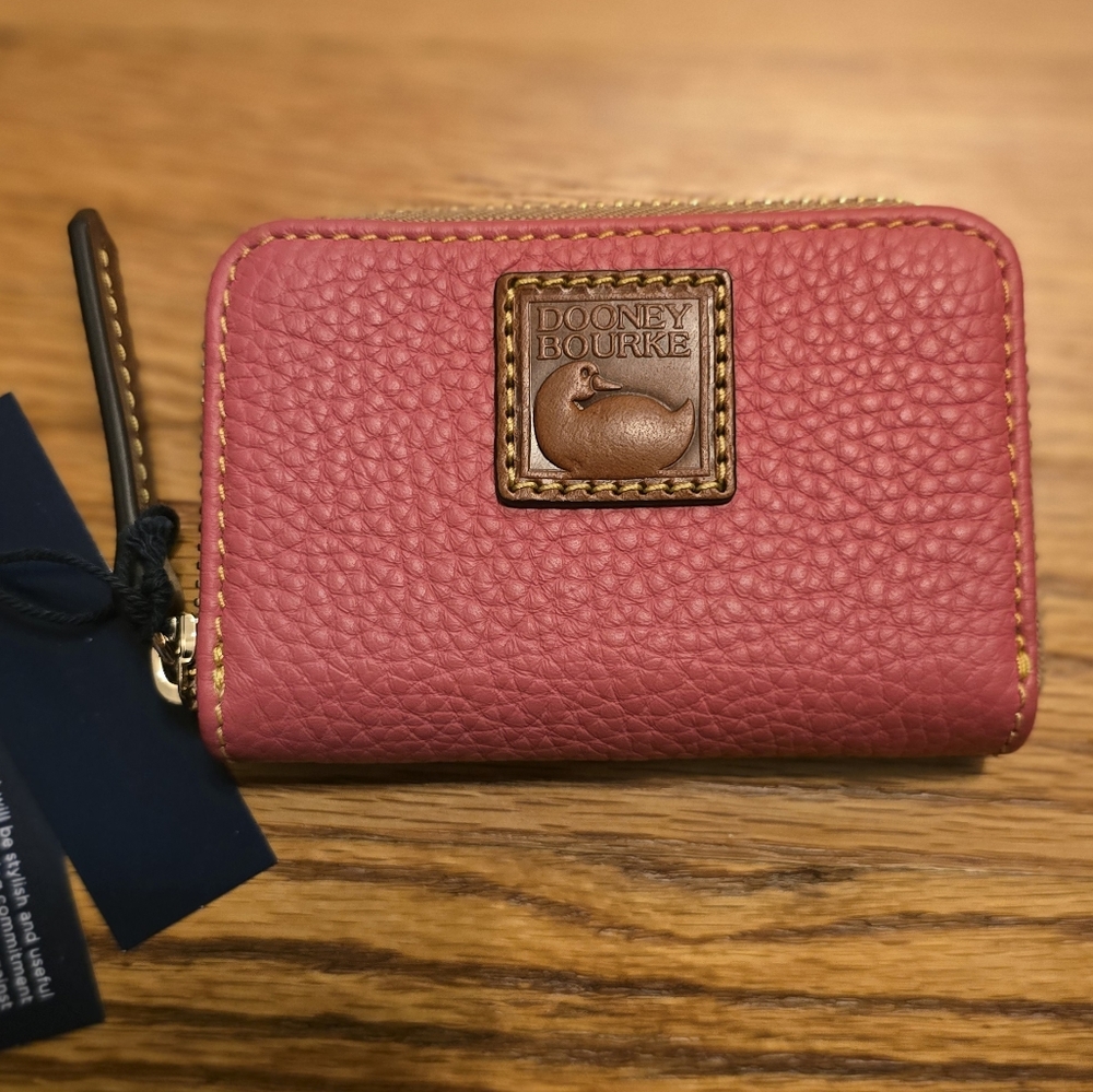 Dooney & Bourke Pink Pebbled Leather Wallet with Gold Accents